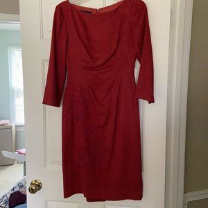 Faux Suede Dress (knee-length) embroidered in Rust color